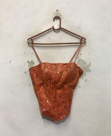 Orange Korsett-Top mit Pailletten
