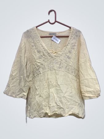HASHUN Damen Gelbe Stickerei V-Ausschnitt Bluse