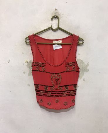 KEY SOUL Rotes, mit Perlen besetztes ärmelloses Crop-Top