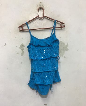 Justice Blue Pailletten Lagen Spaghetti-Träger Top Größe 12