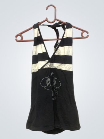 Miss Ribellina Gestreiftes Neckholder-Top mit Cartoon-Motiv
