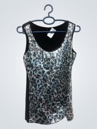 Damen ärmelloses Pailletten-Top mit Leopardenmuster