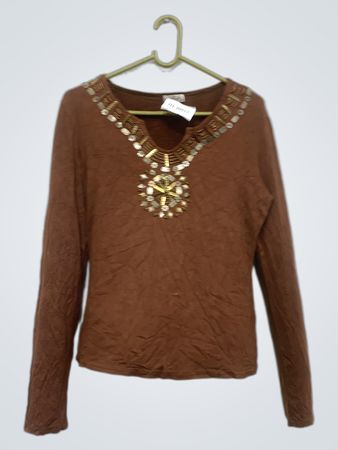 MACHINCHOSE Braun langärmliges verziertes Top