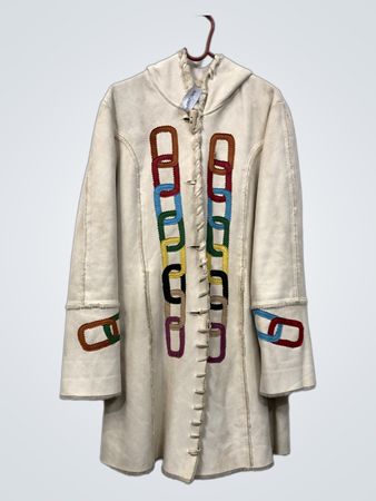 Coldwater Creek Damen Mantel in Creme mit Kapuze und buntem Kettendetail