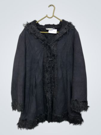 Bleu Bonheur Cappotto con Cappuccio e Bordo in Pelliccia Sintetica Nera