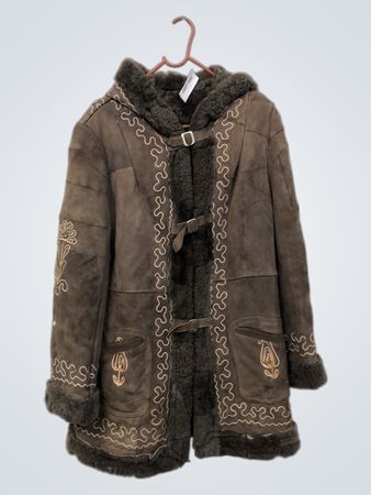 Brown Suede Sheepskin Coat with Embroidery