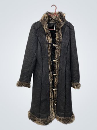 Black Faux Fur Trimmed Long Coat