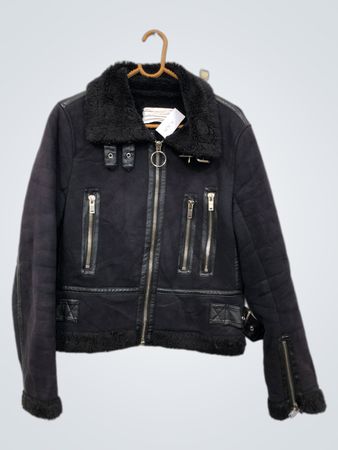 Zara Woman Black Faux Suede Aviator Jacket