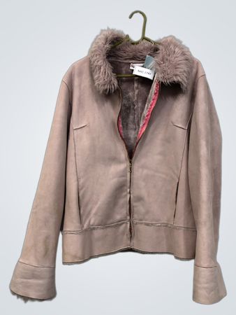 Veste à capuche en fausse fourrure coloris papaye rose