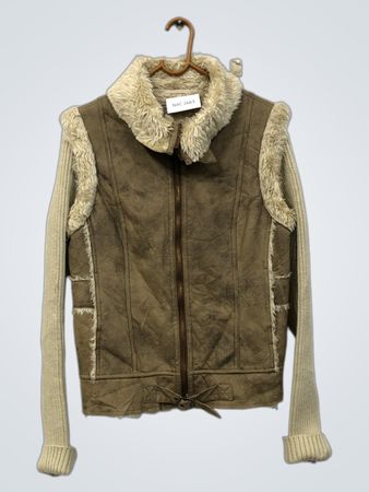 Braune Jacke aus Kunstvelours und Strick