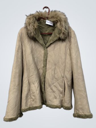 Beige Quilted Jacket with Fur Trim