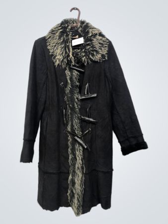 Promed Suede Coat with Faux Fur Trim