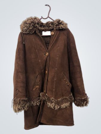 Brown Faux Fur Trimmed Hooded Coat