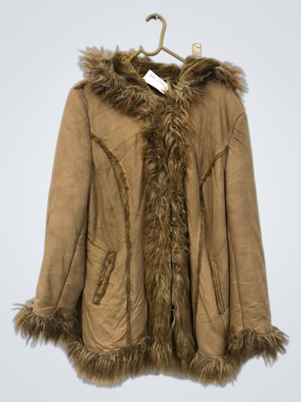 Braune Jacke mit Kapuze und Kunstpelzbesatz