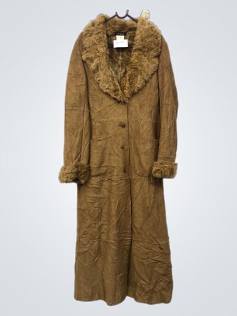 Tribal Suede Fur Trim Maxi Coat