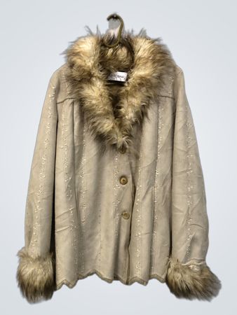 Beige Jacke mit Pelzkragen und -manschetten
