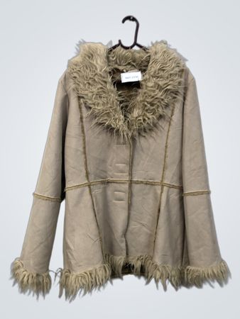 Beige Jacke mit Kunstpelzbesatz