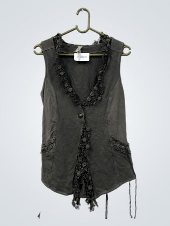 Damen-Graues Ärmelloses Top mit Spitzenbesatz