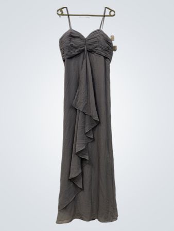 Ever-Pretty Grau gerafftes Rüschendesign Maxi-Kleid