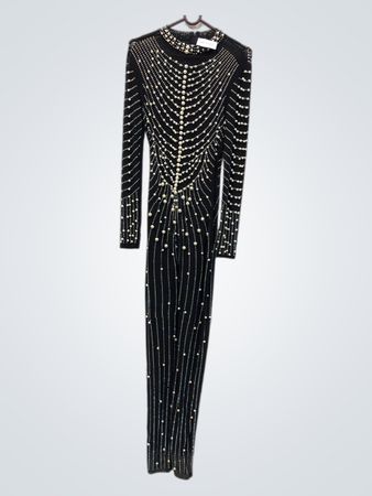 Schwarzes Maxi-Kleid mit Perlenbestickung