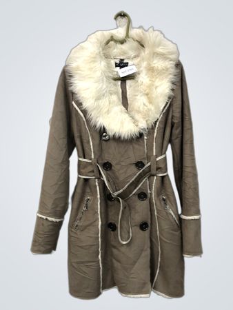 NO EXCUSE Cappotto marrone da donna con bordo in ecopelliccia e cintura
