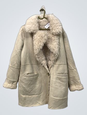 Creme-Shearling-Kragen-Mantel