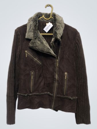 Veste biker Next en suédine marron et maille