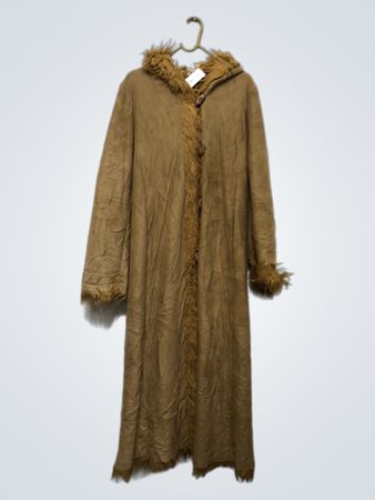 LEO CARDI MODE Brown Faux Fur Trim Hooded Maxi Coat
