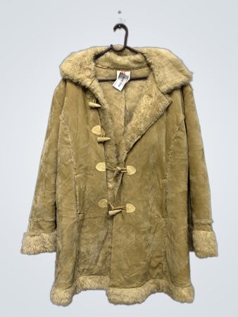 HUAGE Damen Beige Mantel mit Kunstpelzfutter Duffle Coat XL