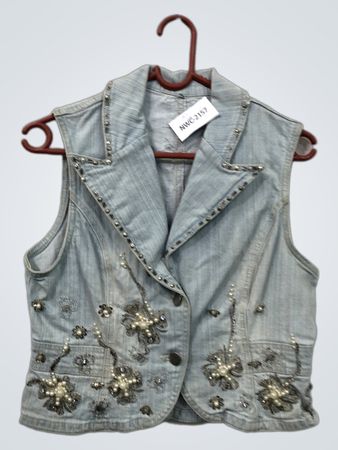 Light Wash Denim Vest with Embellishments