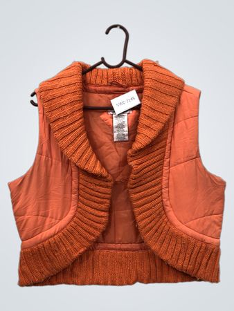 TJ Original Orange Quilted Vest with Knit Collar