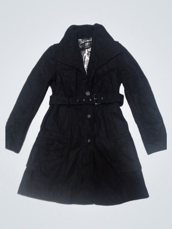 Guess Black Belted Wool Blend Coat