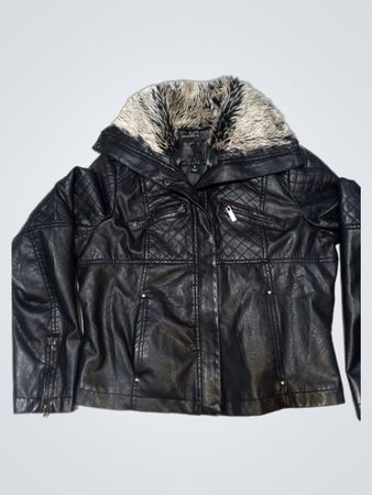 J2 Kunstlederjacke mit Pelzkragen