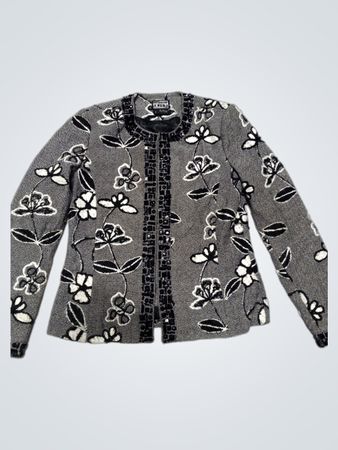 BEREK Damen Schwarze & Weiße Blumengemusterte Perlen-Jacke