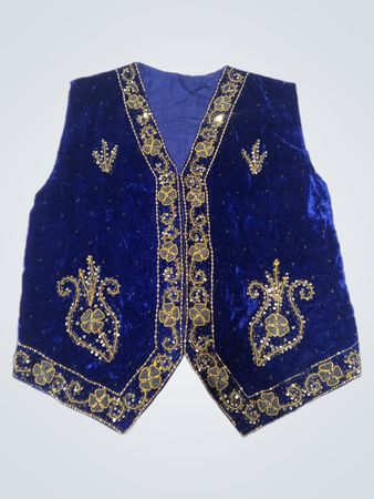Blaues Samtweste mit goldenen Stickereien und Pailletten