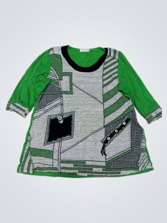 SOLENA Damen Top in Grün und Grau im Patchwork-Stil XL