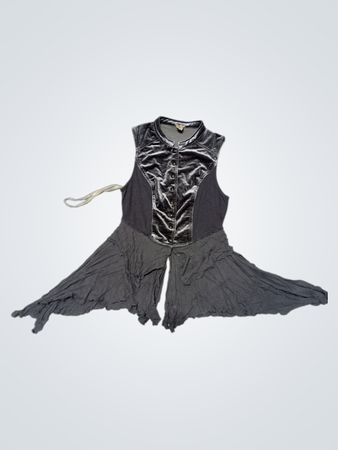 Grauer Samt- und Stoff-Ärmelloses Kleid mit Rüschen