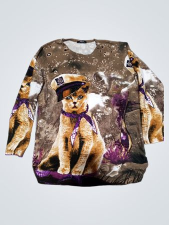 Langarm-Pullover mit Katzenmotiv