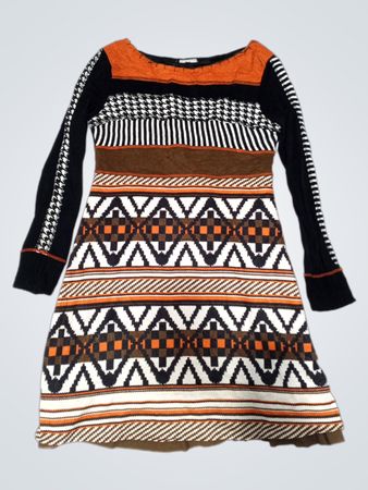 SHA SHA Damen Kleid mit Muster und langen Ärmeln