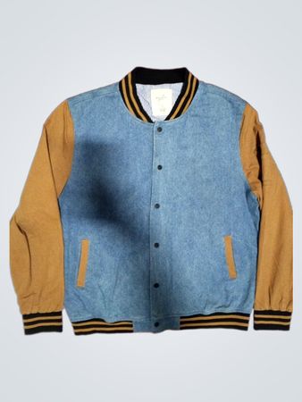 Jaqueta varsity Brunswick Garments em denim e marrom-claro