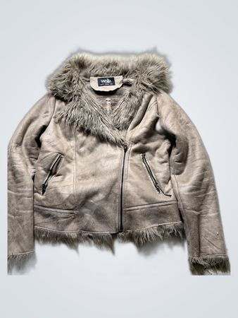 Wallis Faux Suede Biker Jacket with Fur Trim