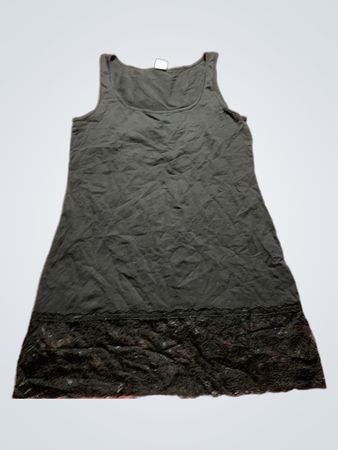 Gray Sleeveless Dress with Lace Hem