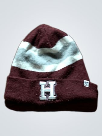 Maroon Striped Knit Beanie with H Logo