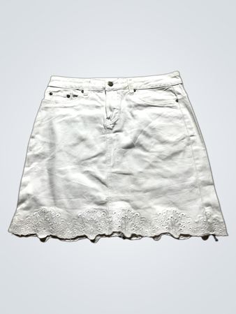 White Denim Skirt with Lace Trim