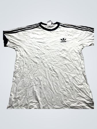 Adidas White Striped Crewneck T-Shirt