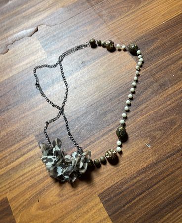 Necklace with Fabric Flowers and Beads