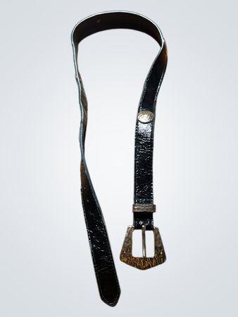 Black Patent Leather Belt with Gold Buckle