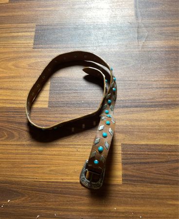 Brown Leather Belt with Turquoise Stones