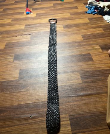 Black Woven Belt with Brown Leather Buckle