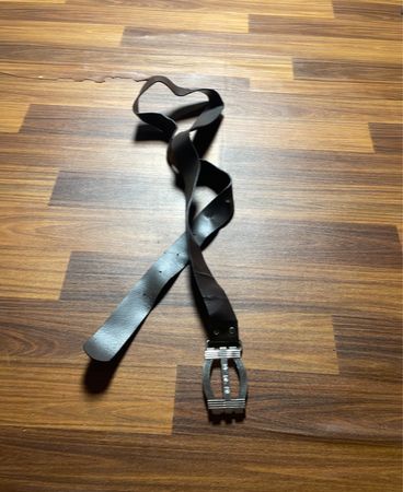 Black Leather Belt with Metal Buckle